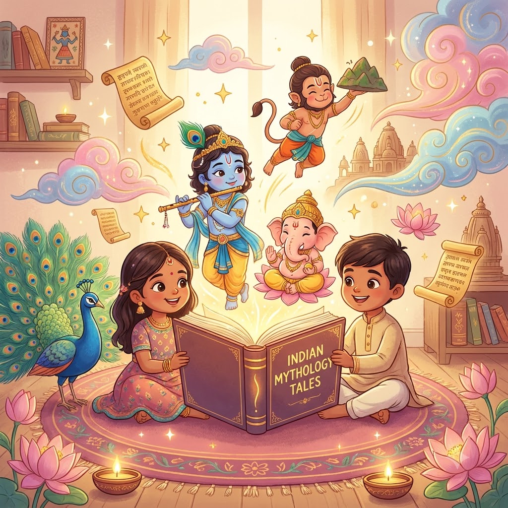 kids reading indian mythology book 202608021809